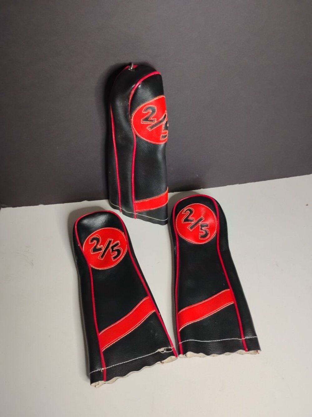 2/5 Red & Black Vintage Vinyl Golf Club Headcovers